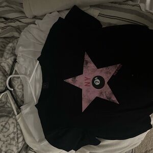 SHEIN Black Tee with Pink Star Accent